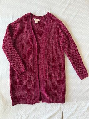 Expressions Open-Front Wine Knit Cardigan